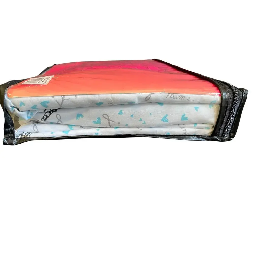 Betsey Johnson Full Sheet Set 4 pieces Paris Eiffel Tower Je T'aime Teal Heart